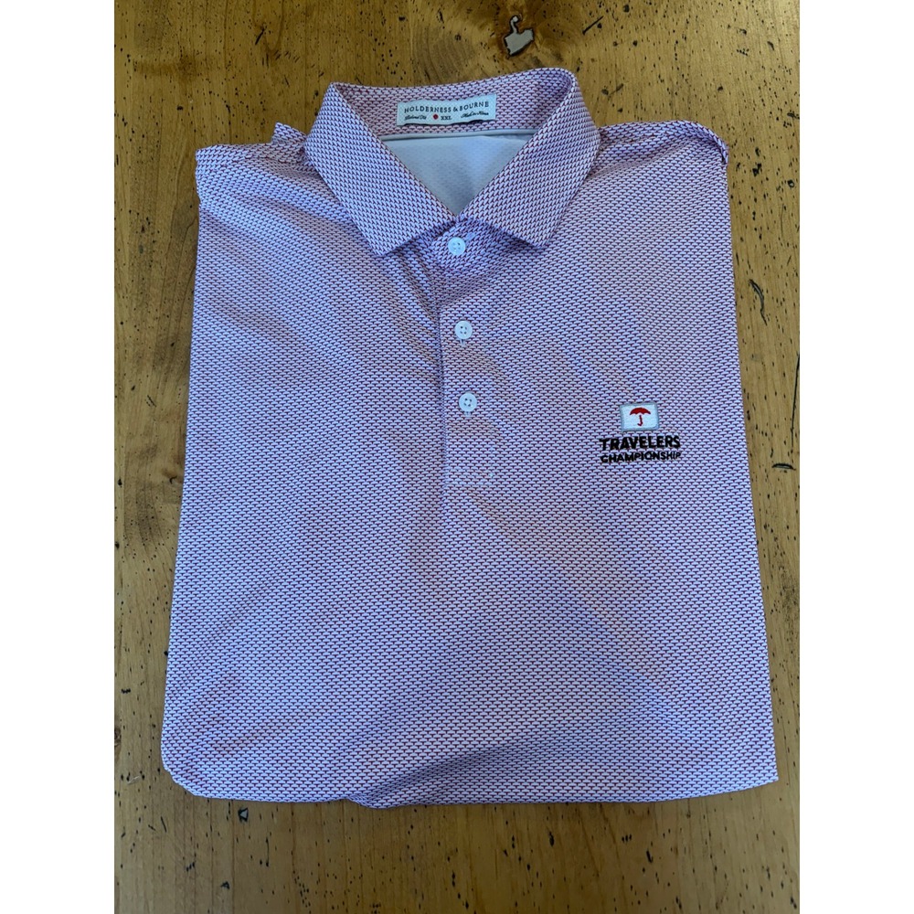 Holderness & Bourne Armfield XXL Red Geometric Travelers Championship Polo